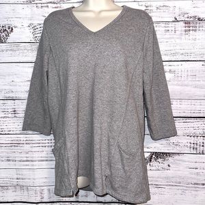 5/$20! Relax BY LYNN RITCHIE Casual Heathered Gray 3/4 Sleeve With Pockets